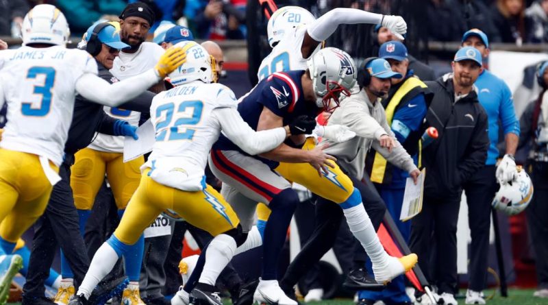 Drake Maye Exits Game After Helmet to Helmet Hit Against Chargers