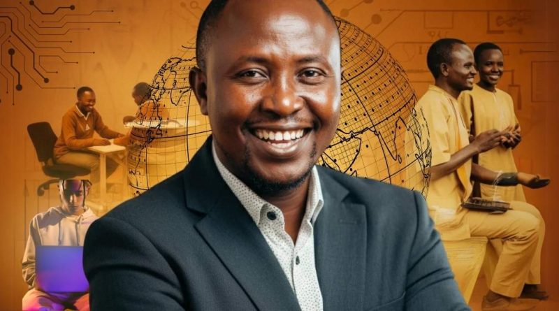 Steven Maranga Nyambega smiling in a professional suit with a background representing technology, innovation, and leadership.